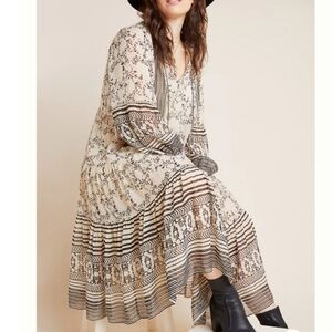 Anthropologie × Talulah Tiered Midi Dress Boho Large Floral Tassel Stripe